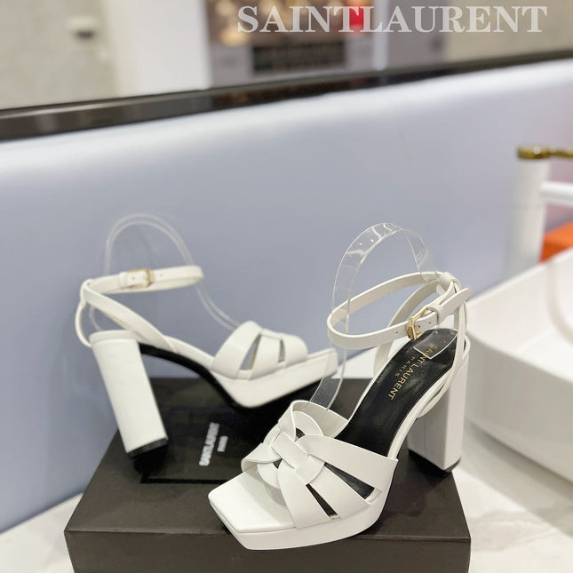 SL TRIBUTE FLATFORM SANDALS WHITE CALFSKIN