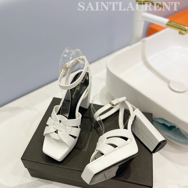 SL TRIBUTE FLATFORM SANDALS WHITE CALFSKIN