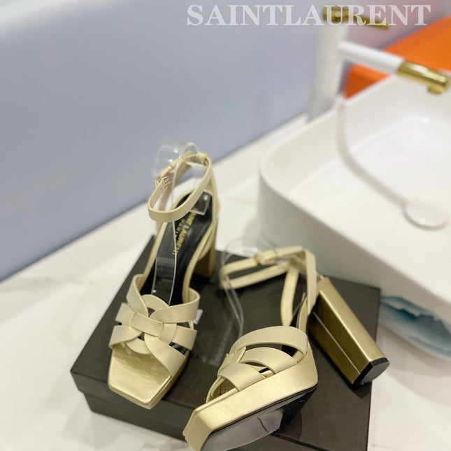 SL TRIBUTE FLATFORM SANDALS FLAX CALFSKIN