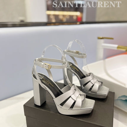 SL TRIBUTE FLATFORM SANDALS SILVER CALFSKIN
