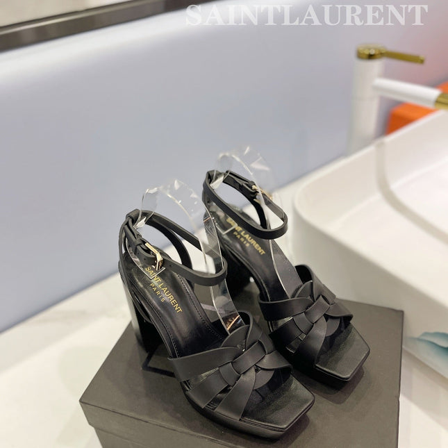 SL TRIBUTE FLATFORM SANDALS BLACK CALFSKIN