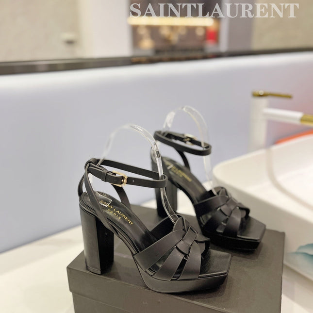 SL TRIBUTE FLATFORM SANDALS BLACK CALFSKIN