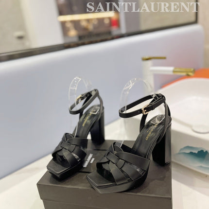 SL TRIBUTE FLATFORM SANDALS BLACK CALFSKIN