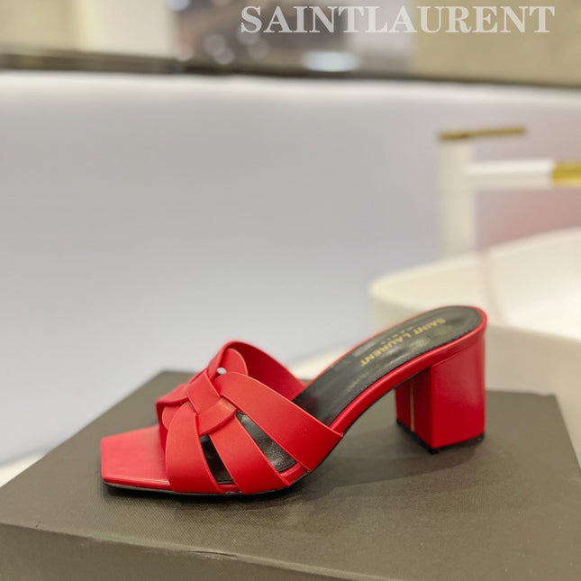 SL TRIBUTE MULES RED CALFSKIN