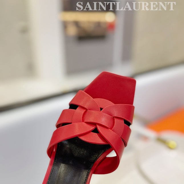 SL TRIBUTE MULES RED CALFSKIN