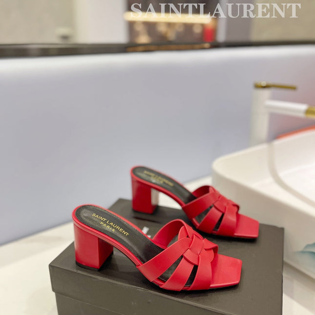 SL TRIBUTE MULES RED CALFSKIN