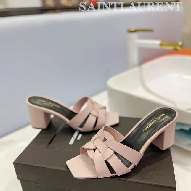 SL TRIBUTE MULES PASTEL PINK CALFSKIN