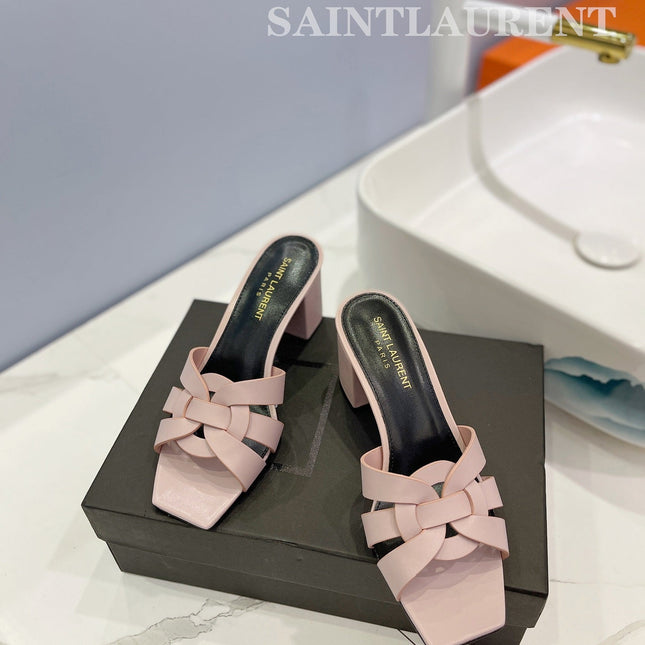 SL TRIBUTE MULES PASTEL PINK CALFSKIN