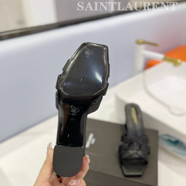 SL TRIBUTE MULES BLACK CALFSKIN