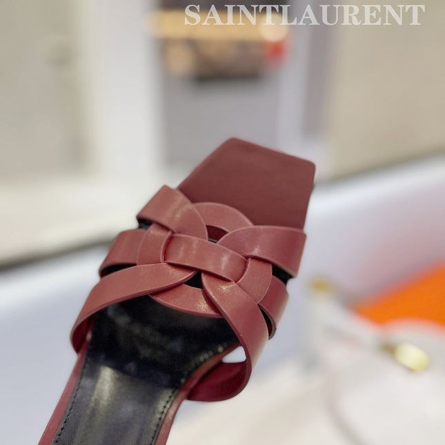 SL TRIBUTE MULES BERRY CALFSKIN