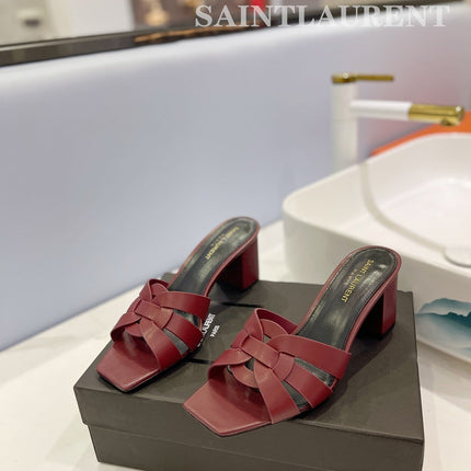 SL TRIBUTE MULES BERRY CALFSKIN