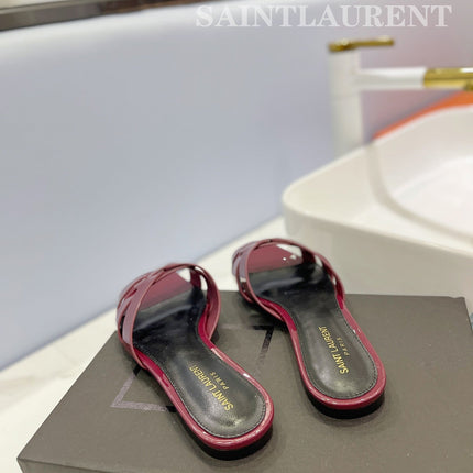 SL TRIBUTE SLIPPERS GLOSSY BERRY CALFSKIN