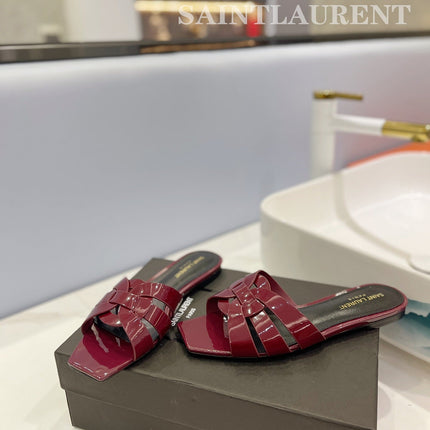 SL TRIBUTE SLIPPERS GLOSSY BERRY CALFSKIN