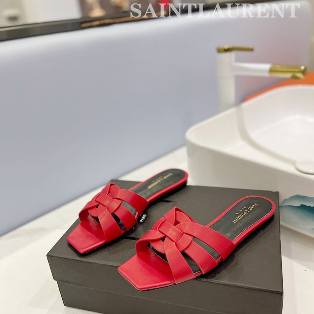 SL TRIBUTE SLIPPERS RED CALFSKIN