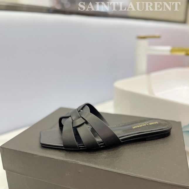 SL TRIBUTE SLIPPERS BLACK CALFSKIN