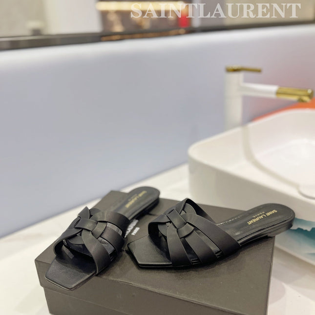 SL TRIBUTE SLIPPERS BLACK CALFSKIN