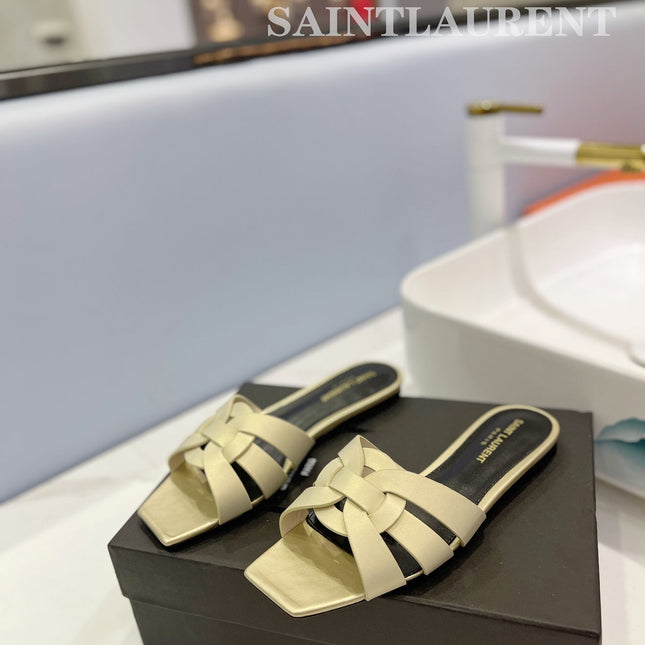 SL TRIBUTE SLIPPERS PASTEL YELLOW CALFSKIN