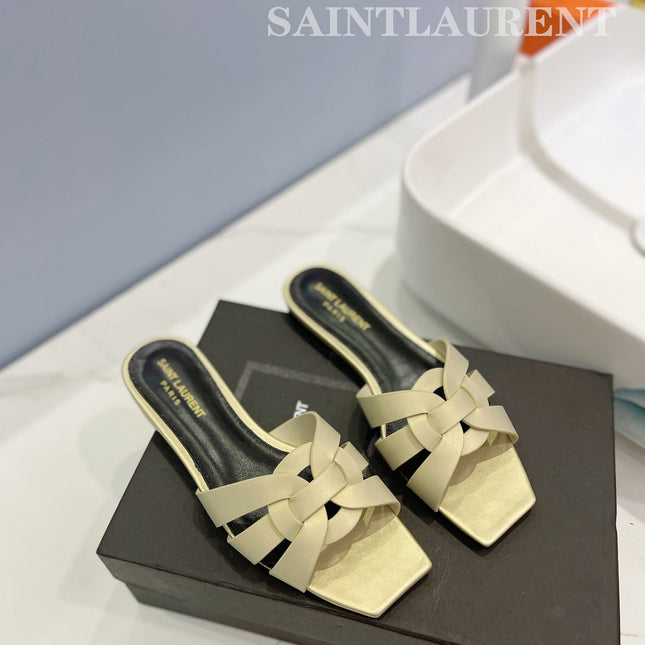SL TRIBUTE SLIPPERS PASTEL YELLOW CALFSKIN