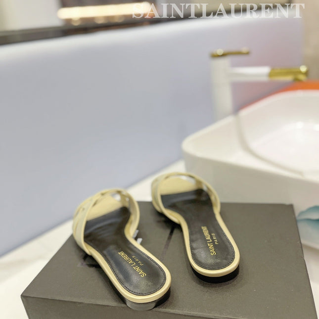 SL TRIBUTE SLIPPERS PASTEL YELLOW CALFSKIN