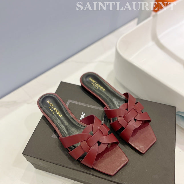 SL TRIBUTE SLIPPERS BERRY CALFSKIN