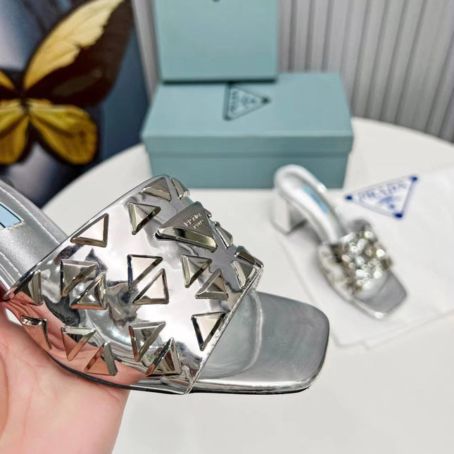 PRA EMBROIDERED SANDALS 65 SILVER CALFSKIN