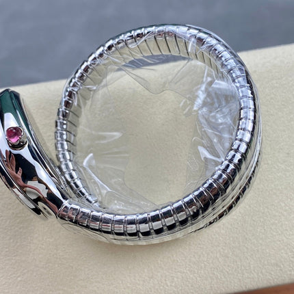 SERPENTI TUBOGAS QUARTZ STEEL ATTACHED DIAMOND BEZEL SILVER OPALINE DIAL