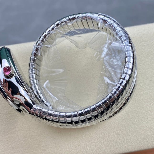 SERPENTI TUBOGAS QUARTZ STEEL ATTACHED DIAMOND BEZEL SILVER OPALINE DIAL