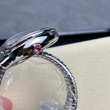 SERPENTI TUBOGAS QUARTZ STEEL ATTACHED DIAMOND BEZEL SILVER OPALINE DIAL