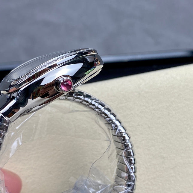 SERPENTI TUBOGAS QUARTZ STEEL ATTACHED DIAMOND BEZEL SILVER OPALINE DIAL