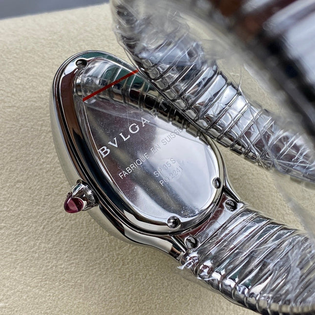 SERPENTI TUBOGAS QUARTZ STEEL ATTACHED DIAMOND BEZEL SILVER OPALINE DIAL