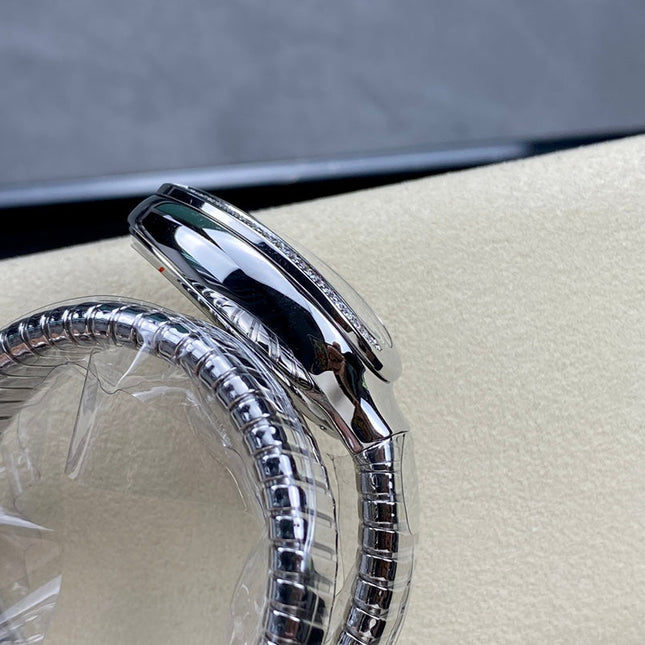 SERPENTI TUBOGAS QUARTZ STEEL ATTACHED DIAMOND BEZEL SILVER OPALINE DIAL