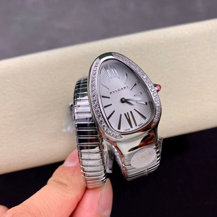 SERPENTI TUBOGAS QUARTZ STEEL ATTACHED DIAMOND BEZEL SILVER OPALINE DIAL