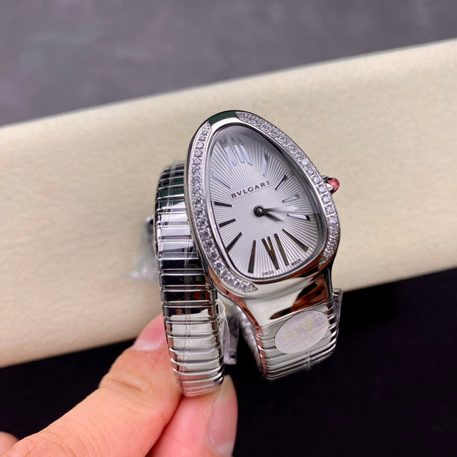 SERPENTI TUBOGAS QUARTZ STEEL ATTACHED DIAMOND BEZEL SILVER OPALINE DIAL