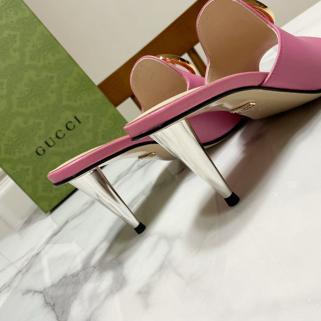 GG HIGH HEELS BLONDIE 75 IN PINK LAMBSKIN WITH GOLD HARDWARE