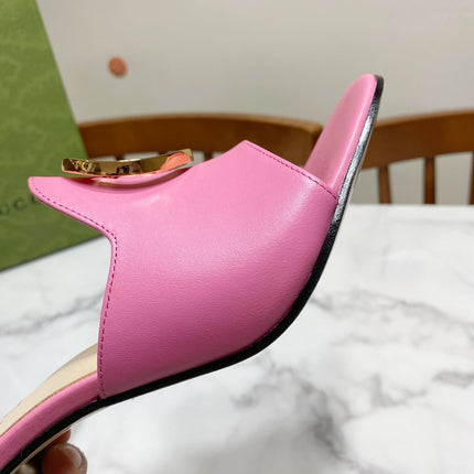 GG HIGH HEELS BLONDIE 75 IN PINK LAMBSKIN WITH GOLD HARDWARE