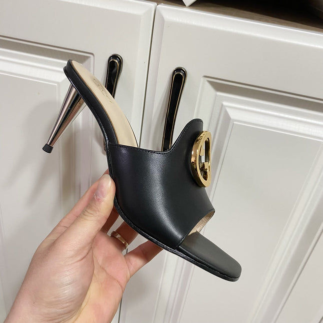 GG HIGH HEELS BLONDIE 75 IN BLACK LAMBSKIN WITH GOLD HARDWARE