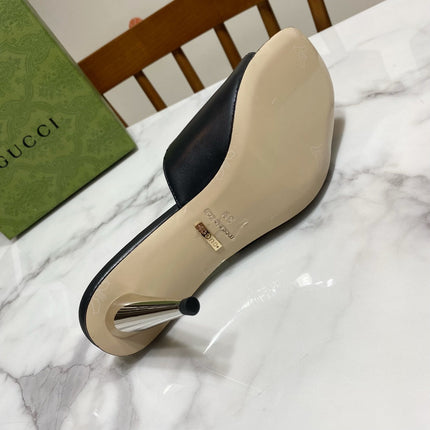 GG HIGH HEELS BLONDIE 75 IN BLACK LAMBSKIN WITH GOLD HARDWARE