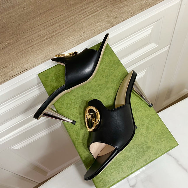 GG HIGH HEELS BLONDIE 75 IN BLACK LAMBSKIN WITH GOLD HARDWARE