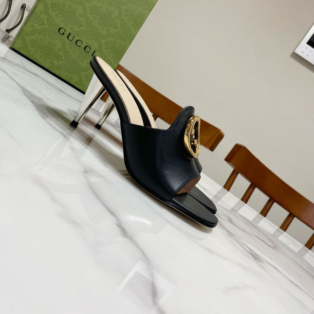 GG HIGH HEELS BLONDIE 75 IN BLACK LAMBSKIN WITH GOLD HARDWARE