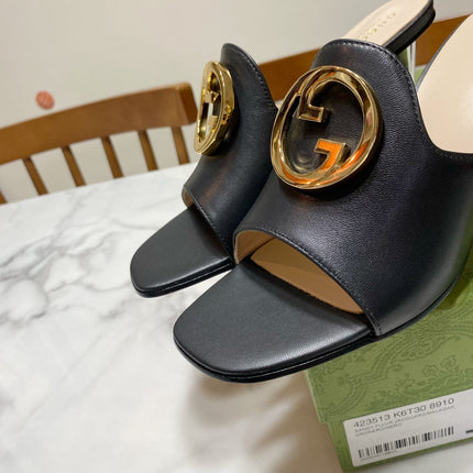 GG HIGH HEELS BLONDIE 75 IN BLACK LAMBSKIN WITH GOLD HARDWARE