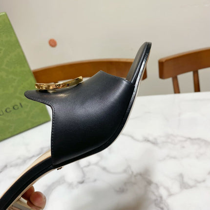 GG HIGH HEELS BLONDIE 75 IN BLACK LAMBSKIN WITH GOLD HARDWARE