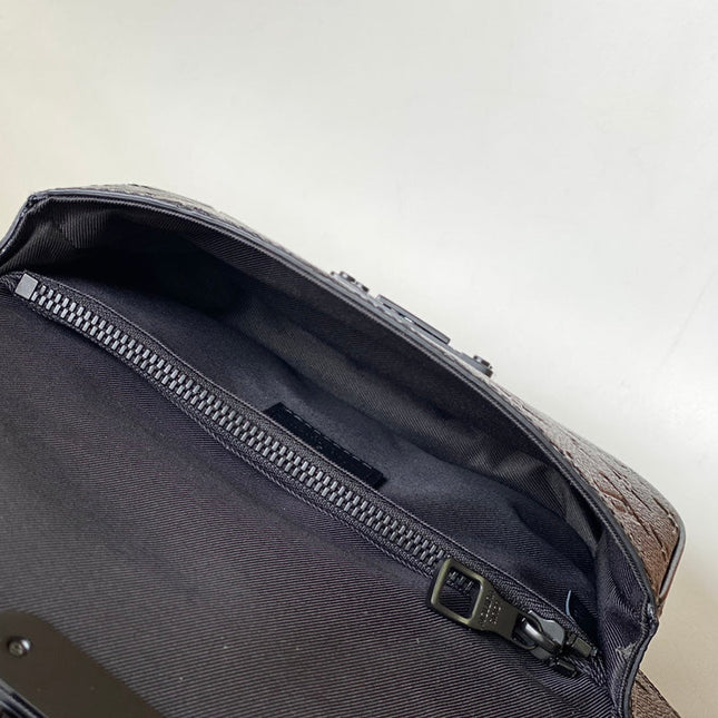 LV 25S S LOCK MESSENGER BAG 21 IN BLACK FULL EMBOSSED TAURILLON CALFSKIN