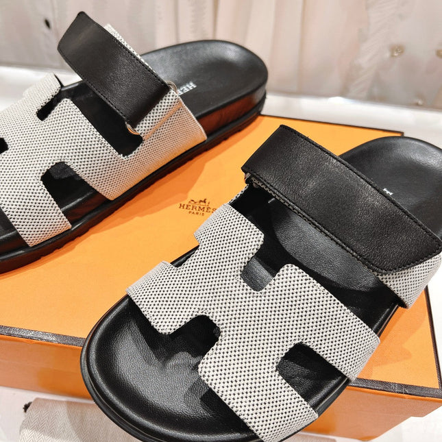 CHYPRE SANDAL BLACK LAMBSKIN AND SILVER DENIM