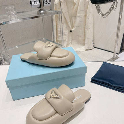 PRA SOFT PADDED NAPPA SHEARLING MULES BEIGE LAMBSKIN