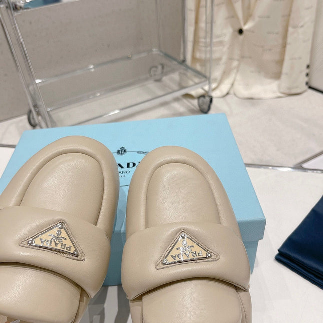 PRA SOFT PADDED NAPPA SHEARLING MULES BEIGE LAMBSKIN