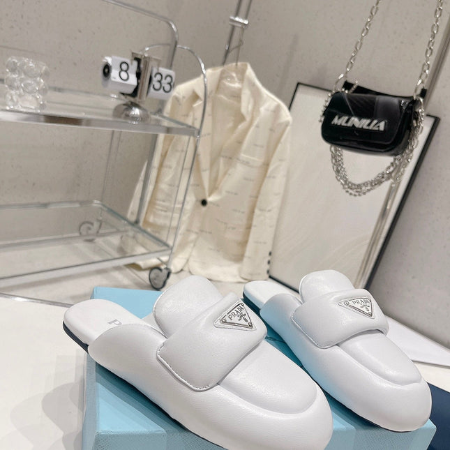 PRA SOFT PADDED NAPPA SHEARLING MULES WHITE LAMBSKIN