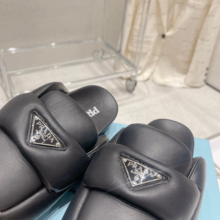 PRA SOFT PADDED NAPPA SHEARLING MULES BLACK LAMBSKIN