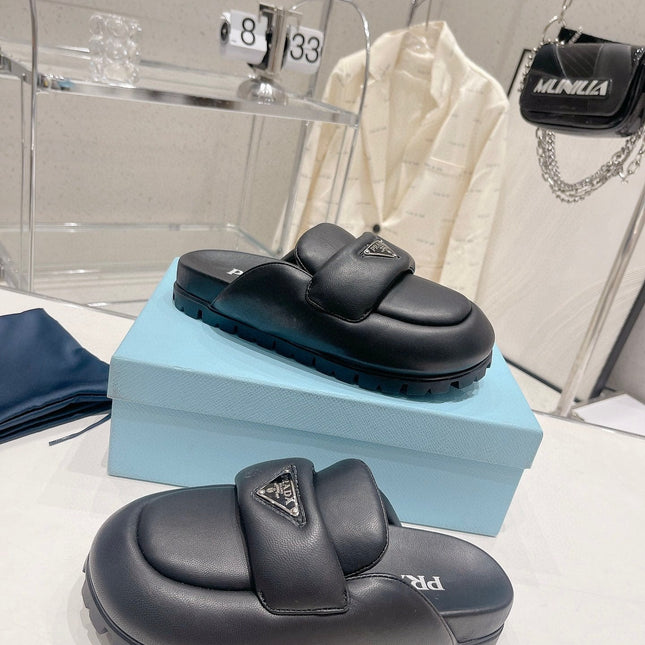 PRA SOFT PADDED NAPPA SHEARLING MULES BLACK LAMBSKIN