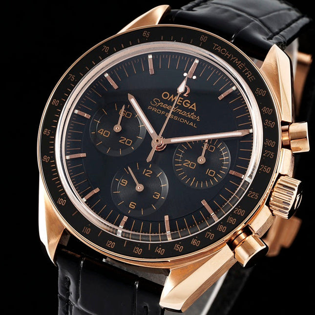 SPEEDMASTER MOONWATCH PROFESSIONAL 42 MM ROSE GOLD CASE ON BLACK LEATHER STRAP