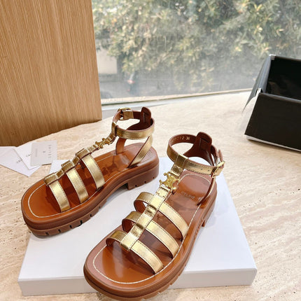 LYMPIA GLADIATOR SANDAL IN GOLD METALLIC CALFSKIN